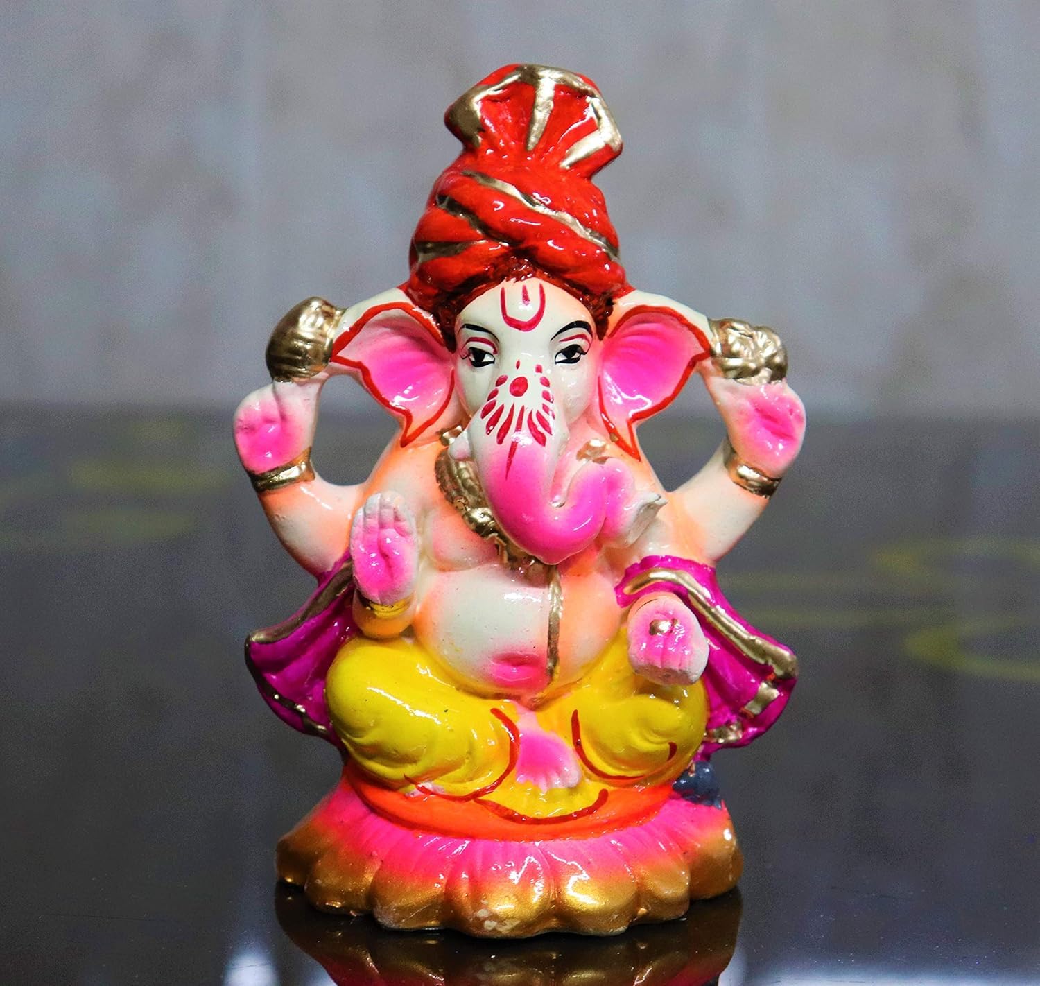 B S Natural 7 Inch Eco-Friendly Water Soluble Ganpati For Ganesh Chaturthi, Idols For Home,Ganpati Murti Pure Terracotta Pooja U